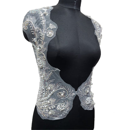 White color Pearl and Sequins work Net Base Patch 2 pcs