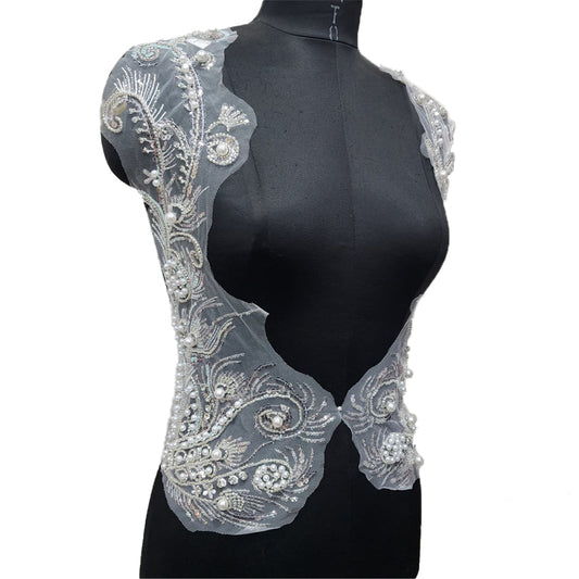 White color Pearl and Sequins work Net Base Patch 2 pcs