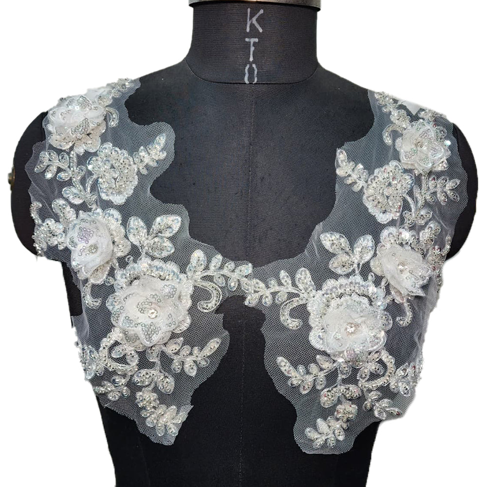 White color Sequins work Net Base Patch 2 Pcs