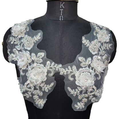 White color Sequins work Net Base Patch 2 Pcs