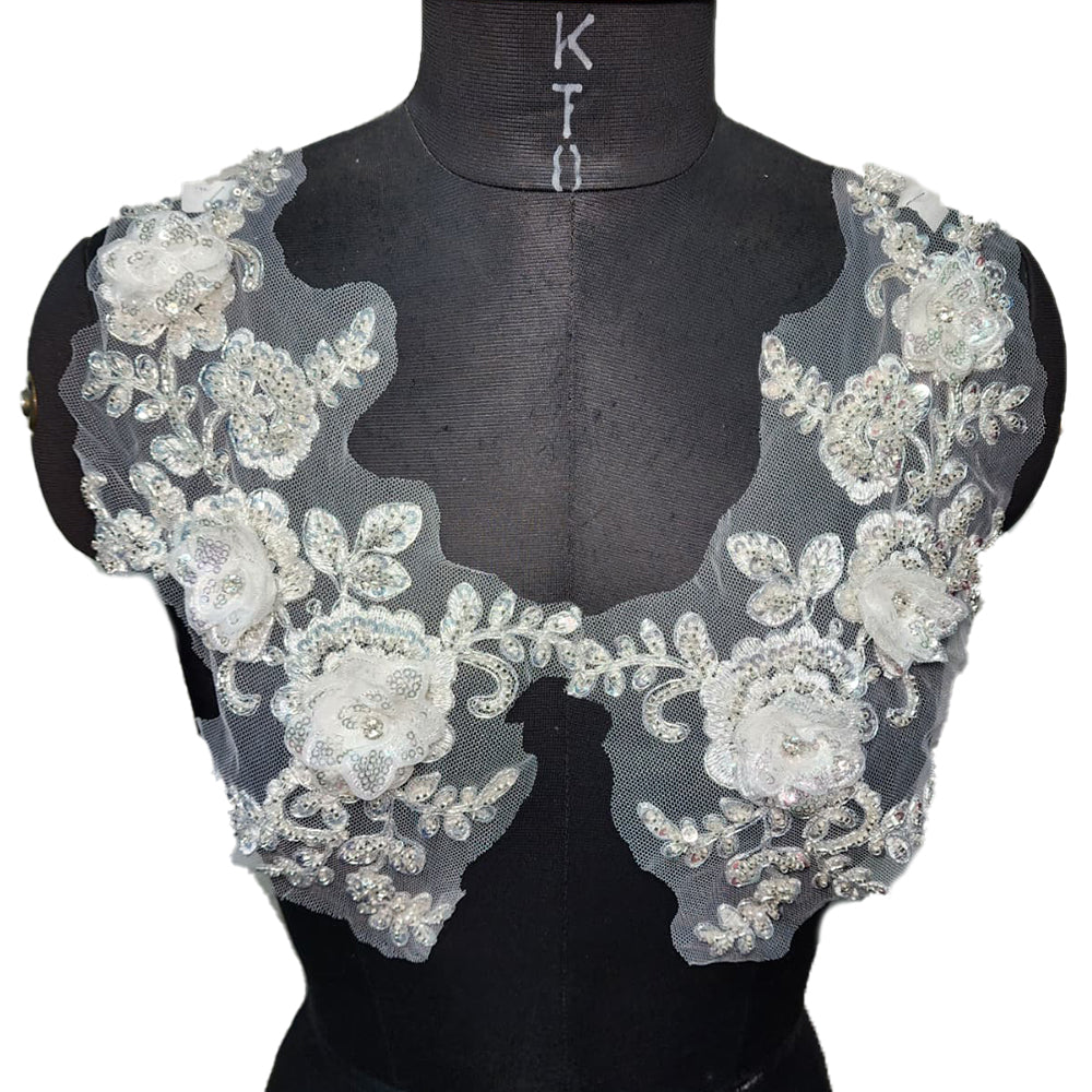 White color Sequins work Net Base Patch 2 Pcs