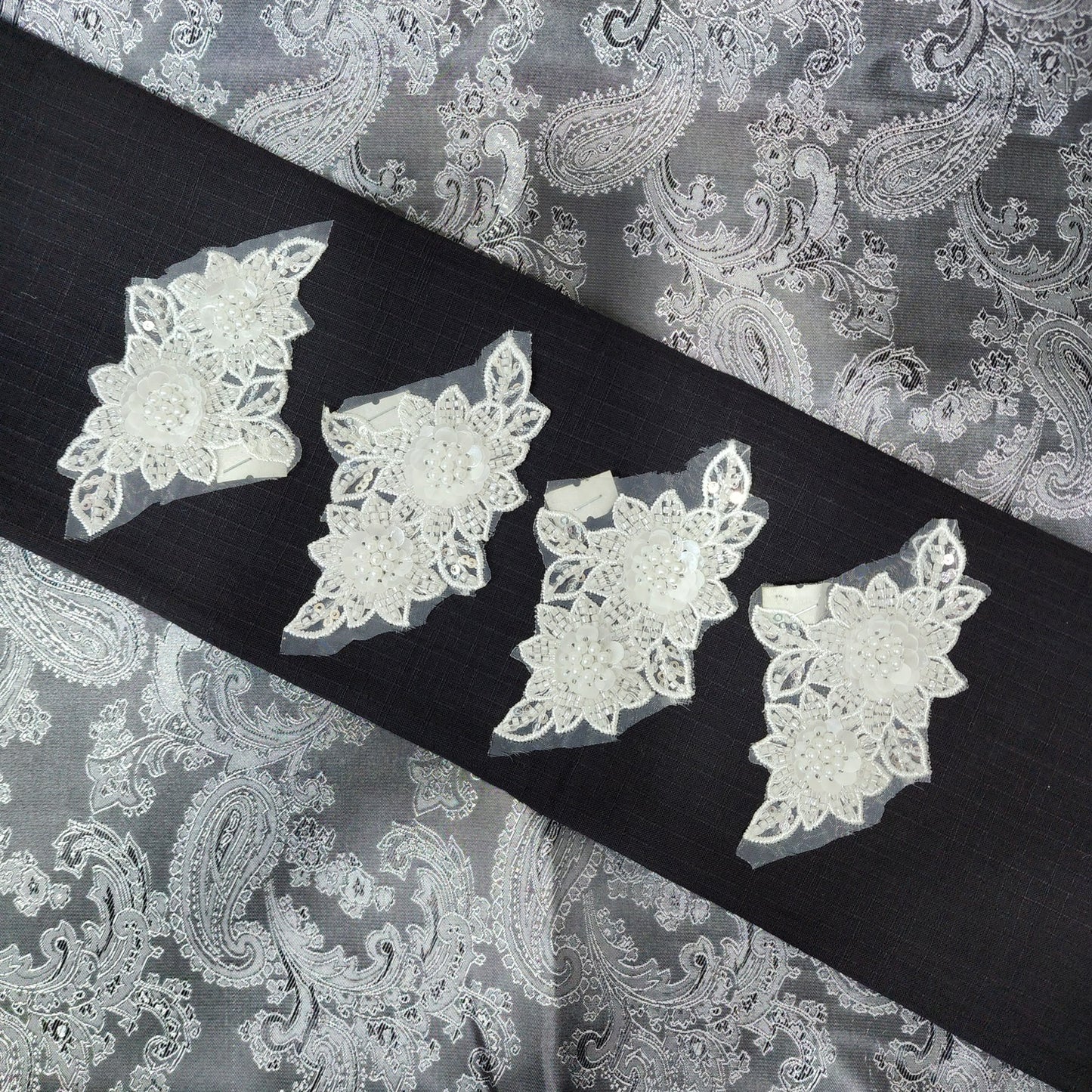 Pack of 4 Pcs White color Small Patches with Beads work
