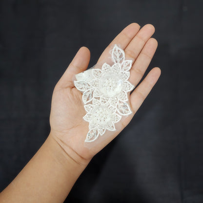 Pack of 4 Pcs White color Small Patches with Beads work