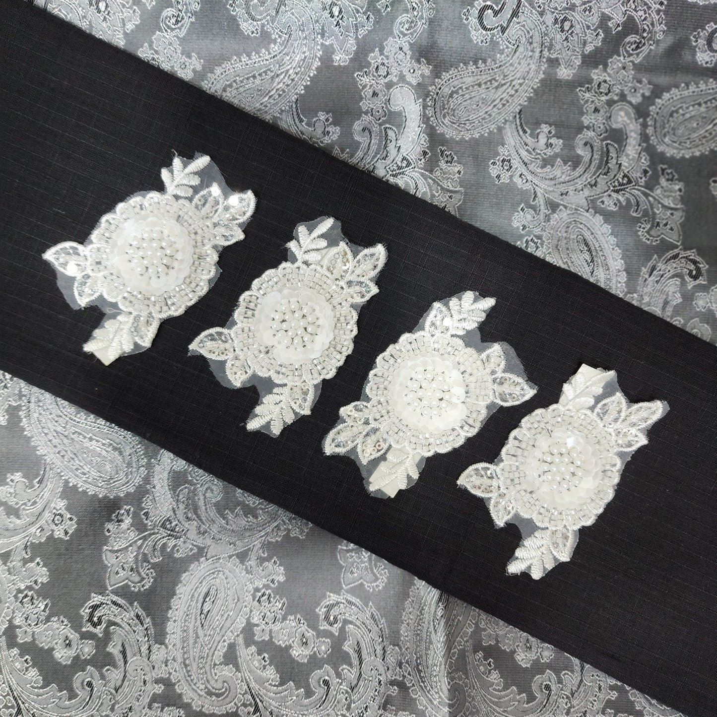 White color Beads work Patch Pack of 4 Pcs