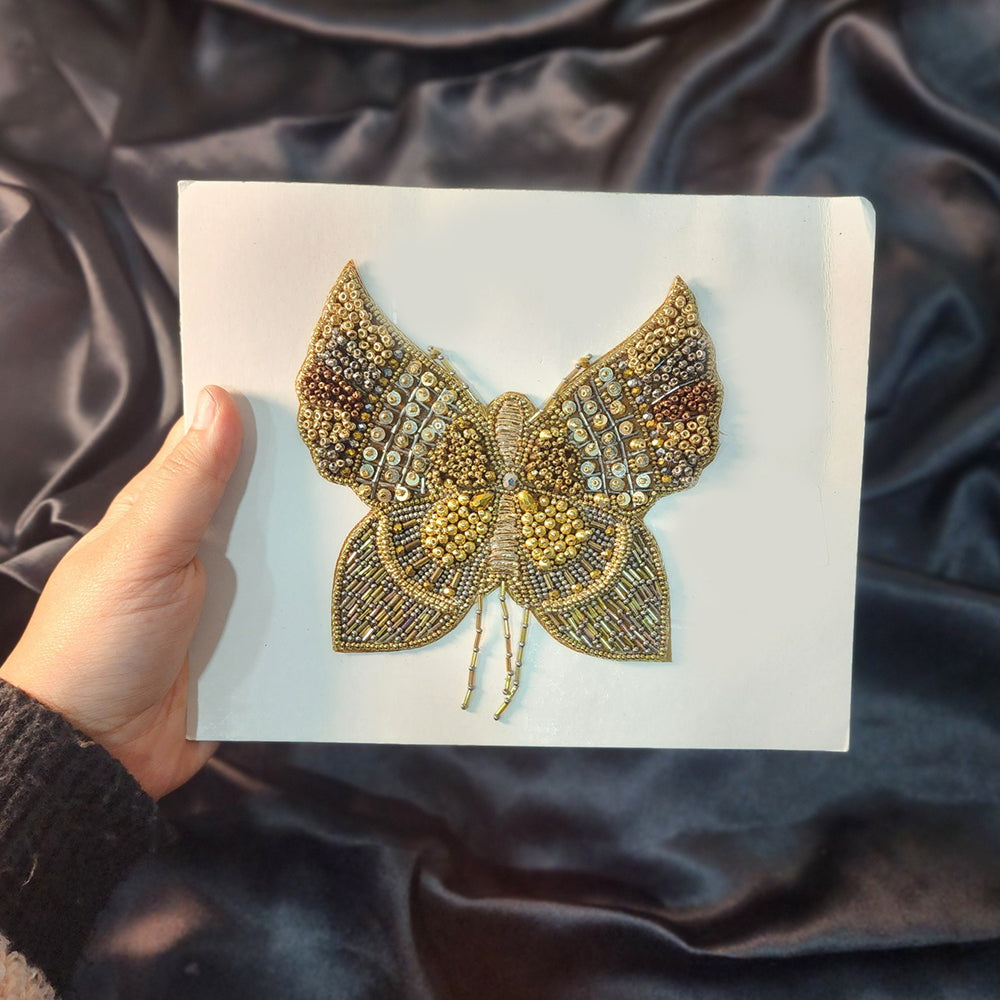 Golden color Beads work Butterfly Patch Applique