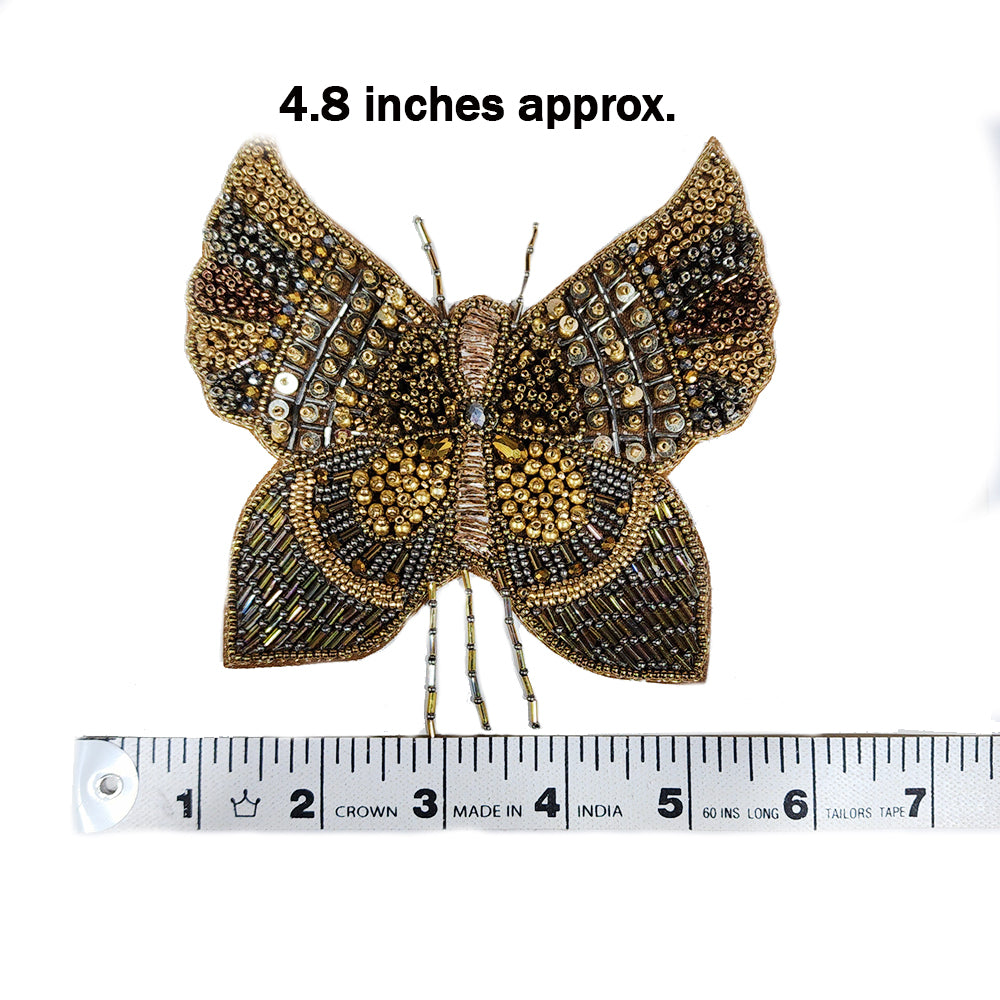 Golden color Beads work Butterfly Patch Applique