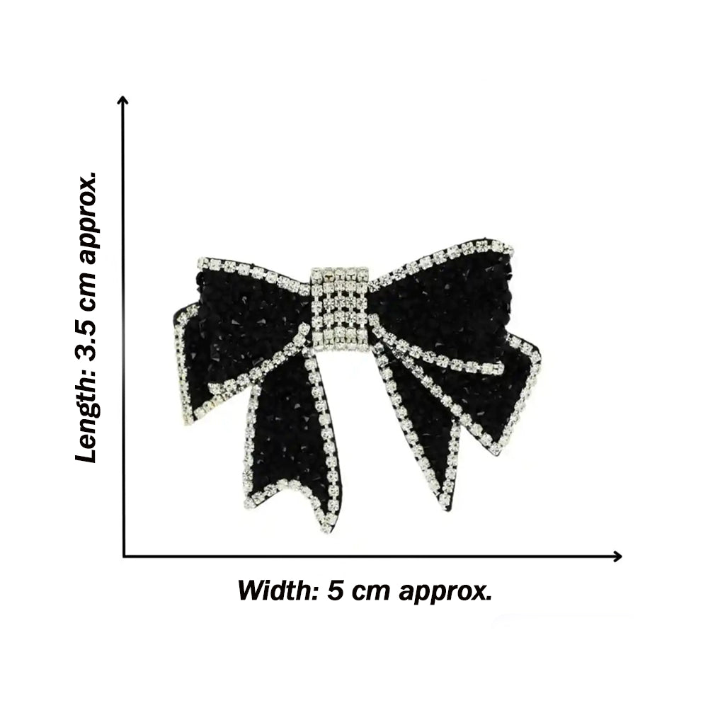 Black Silver Rhinestone Beaded Bow Patch Pack of 1 Piece