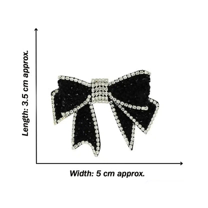 Black Silver Rhinestone Beaded Bow Patch Pack of 1 Piece
