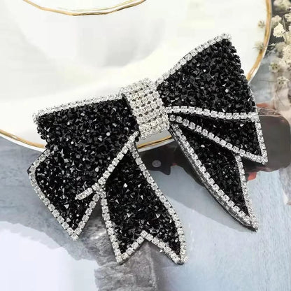 Black Silver Rhinestone Beaded Bow Patch Pack of 1 Piece
