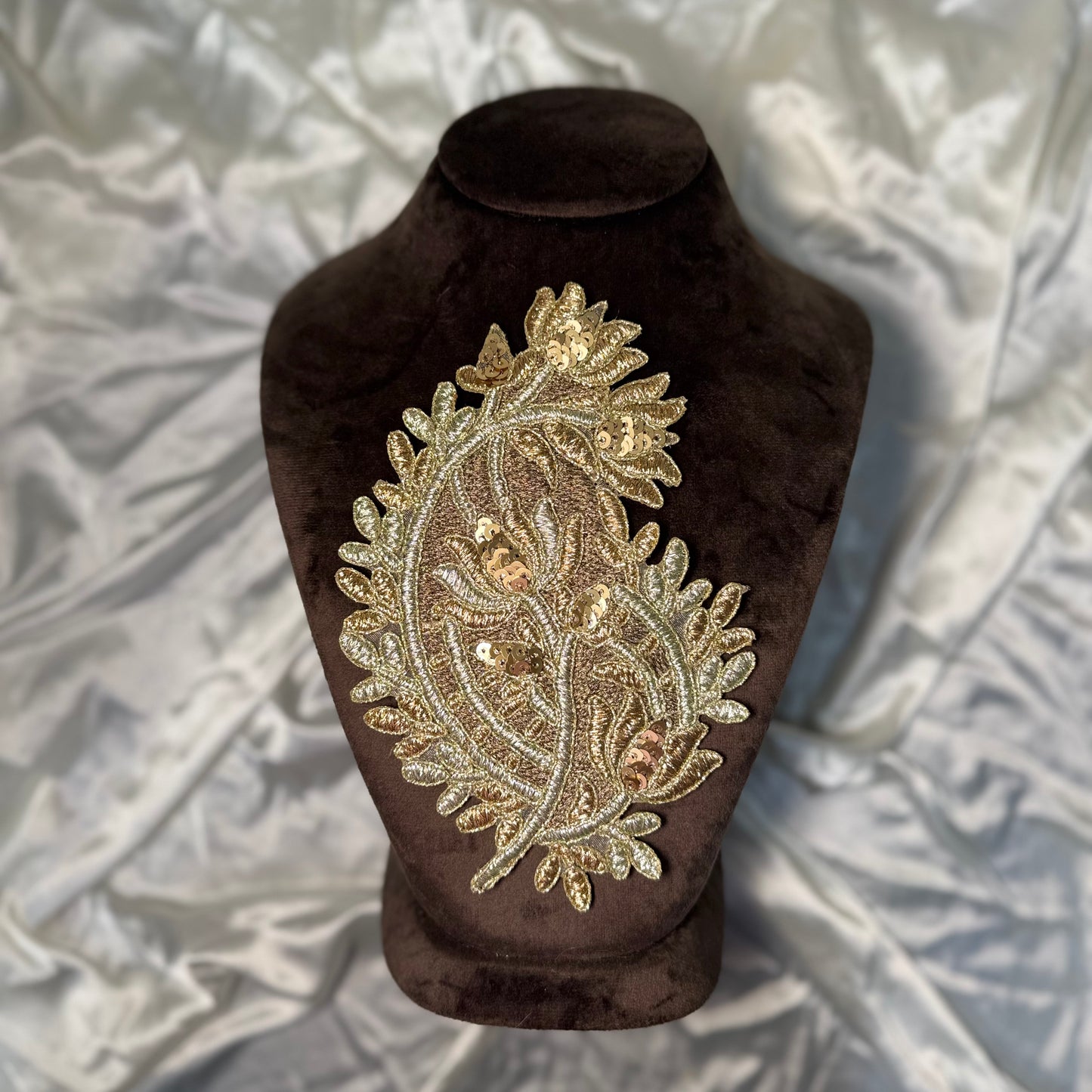 Golden color Ambi shape Zari work Patches