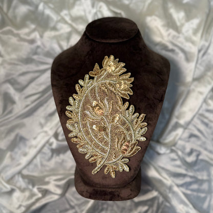 Golden color Ambi shape Zari work Patches