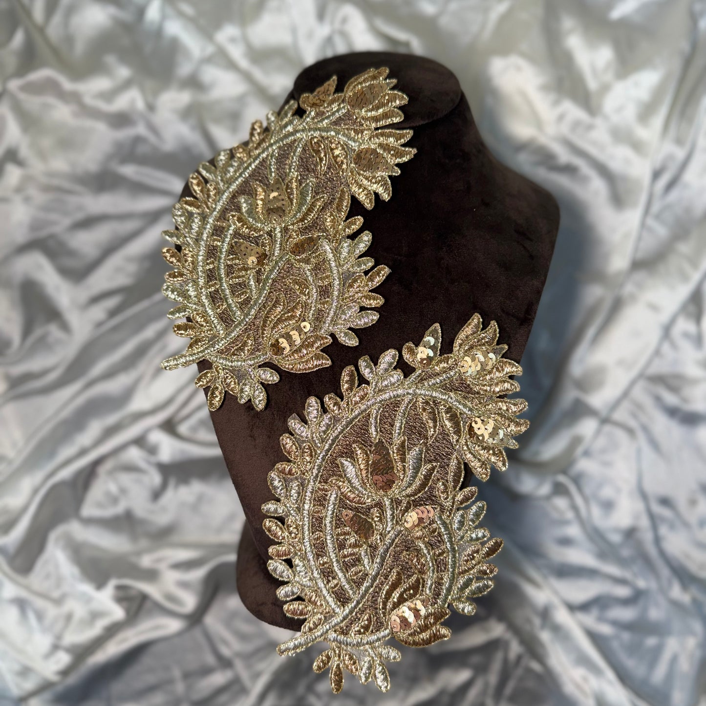 Golden color Ambi shape Zari work Patches