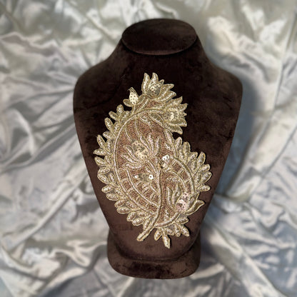 Golden color Ambi shape Zari work Patches