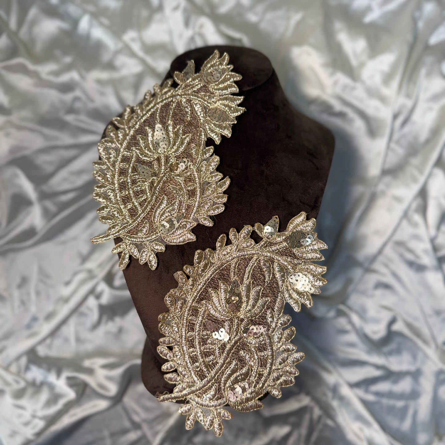 Golden color Ambi shape Zari work Patches