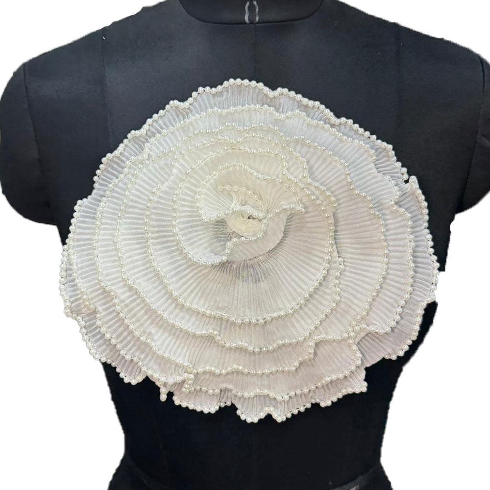 Crushed Fabric Flower with Pearl Detailing Patch