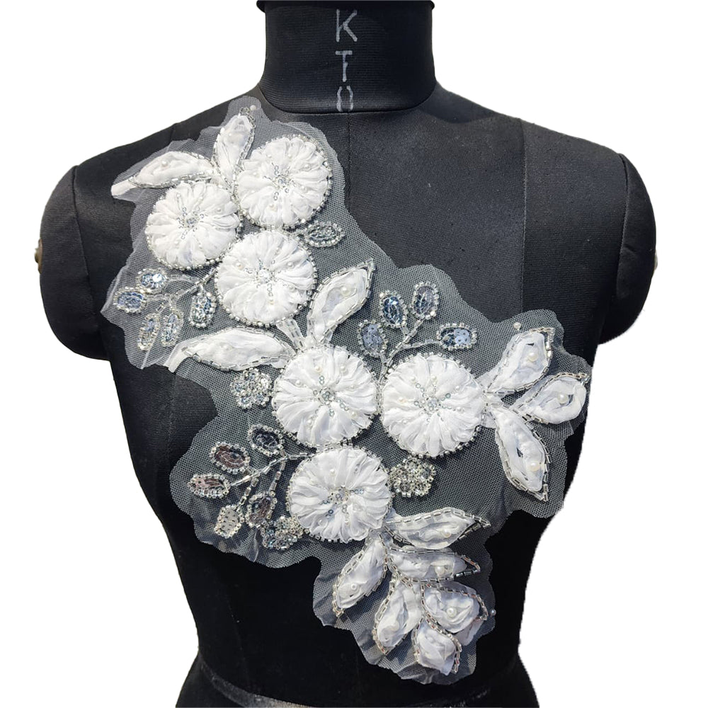 White color Beads and Sequins work Patch Net Base Patch