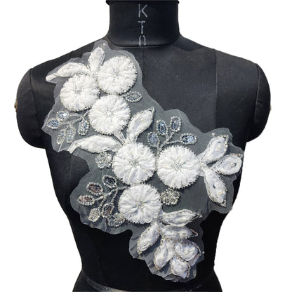 White color Beads and Sequins work Patch Net Base Patch