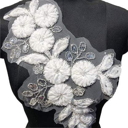 White color Beads and Sequins work Patch Net Base Patch