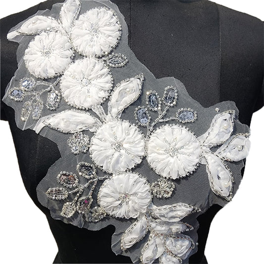 White color Beads and Sequins work Patch Net Base Patch