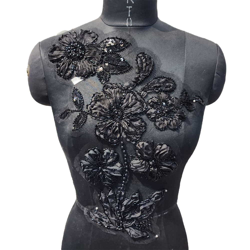Beads and Sequins work Floral Net Base Patch