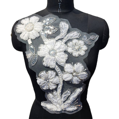 Beads and Sequins work Floral Net Base Patch