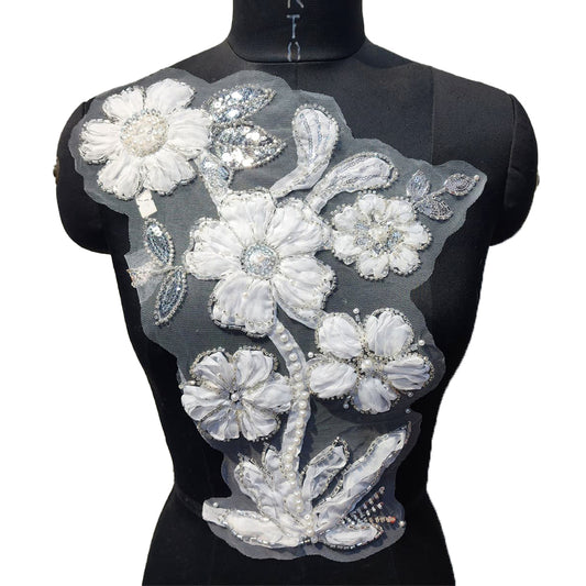 Beads and Sequins work Floral Net Base Patch