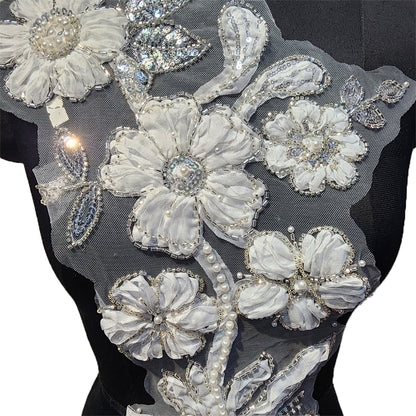 Beads and Sequins work Floral Net Base Patch