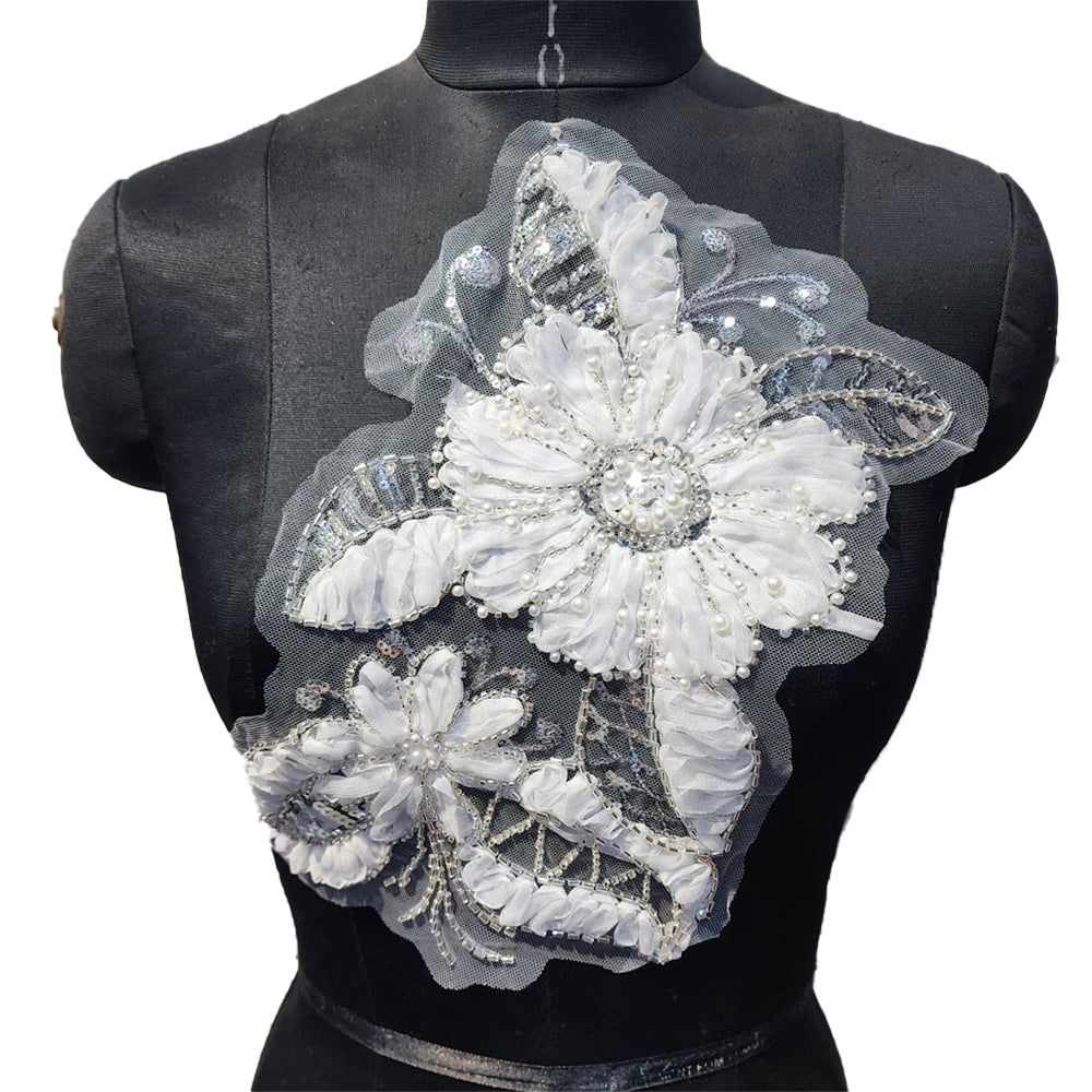 Beads and Pearl work Floral Net Base Patch