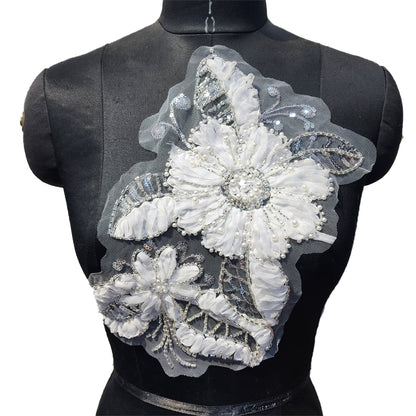 Beads and Pearl work Floral Net Base Patch