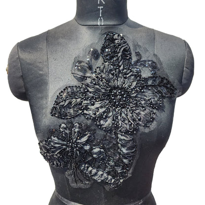Beads and Pearl work Floral Net Base Patch