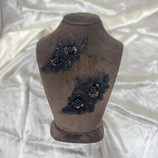 Black Designer Flower Patch with Sequins Work