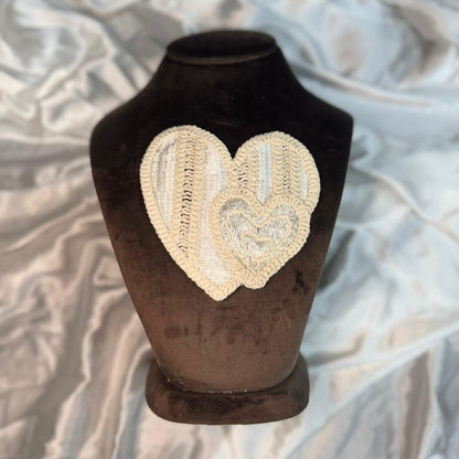 Set of 2 Cute Heart Bow Dyeable Pocket Applique Crochet Patch