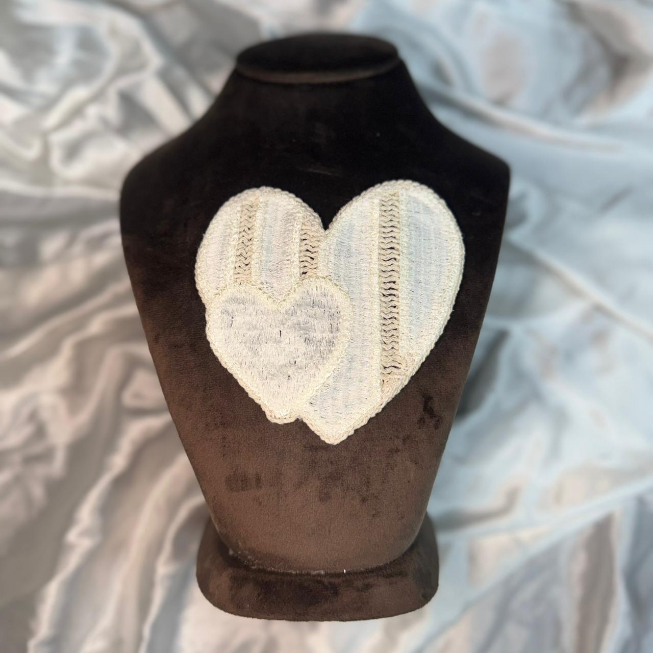 Set of 2 Cute Heart Bow Dyeable Pocket Applique Crochet Patch