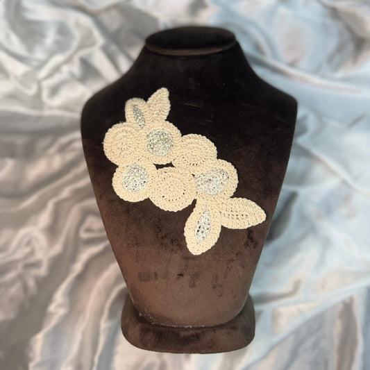 Dyeable Off White Brown Flower Applique Crochet Patch