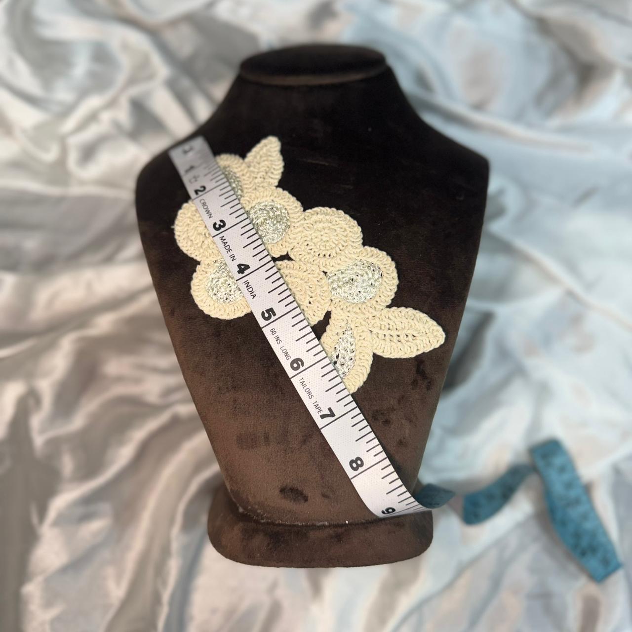 Dyeable Off White Brown Flower Applique Crochet Patch