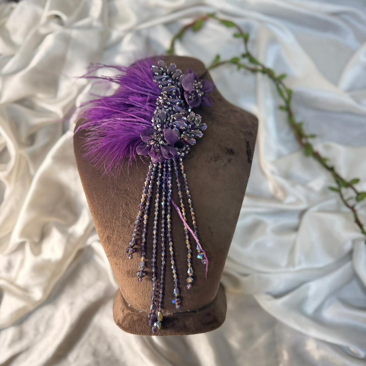 Luxury Feather & Crystal Floral Applique Patch