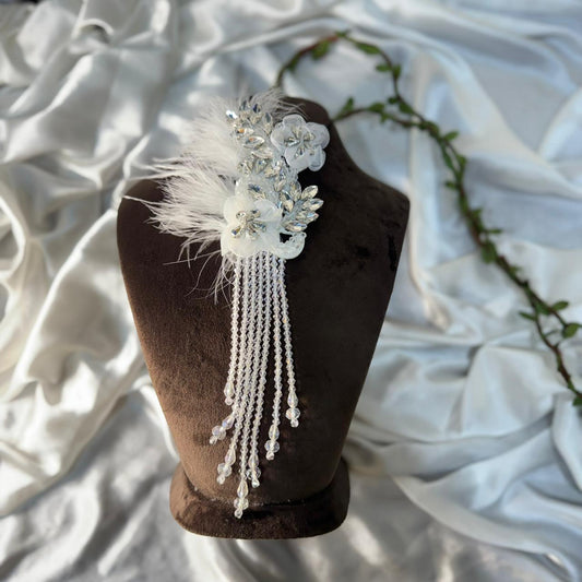 Luxury Feather & Crystal Floral Applique Patch