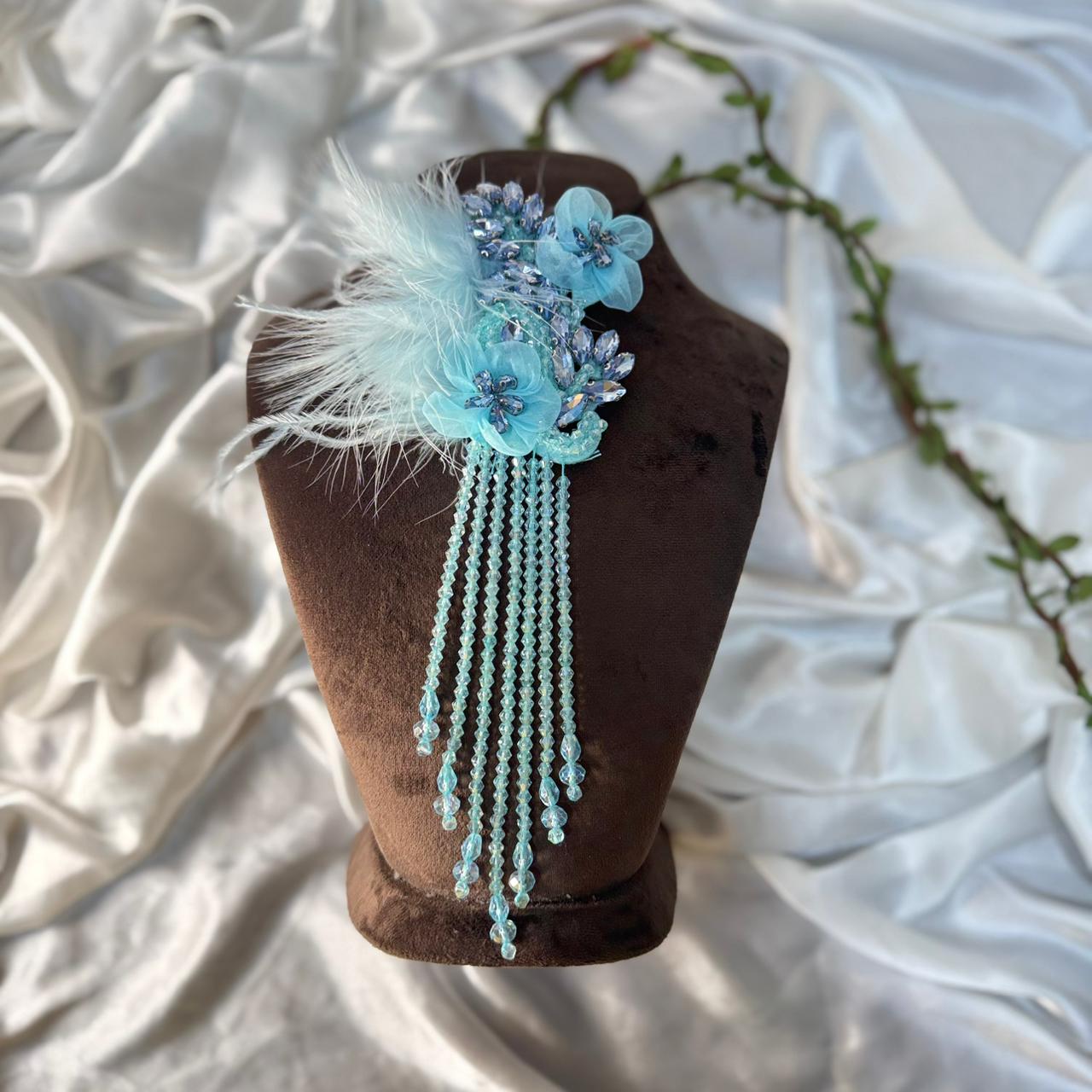 Luxury Feather & Crystal Floral Applique Patch