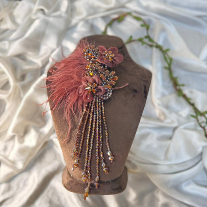 Luxury Feather & Crystal Floral Applique Patch