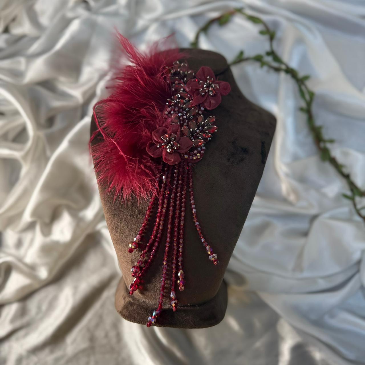 Luxury Feather & Crystal Floral Applique Patch