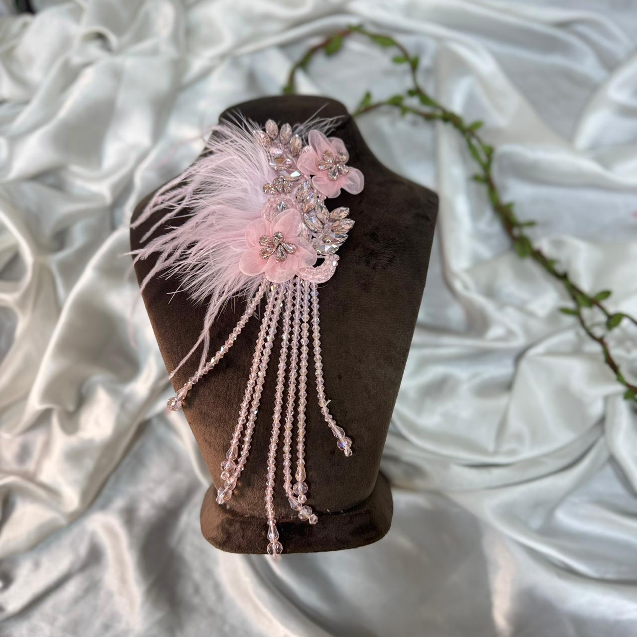 Luxury Feather & Crystal Floral Applique Patch