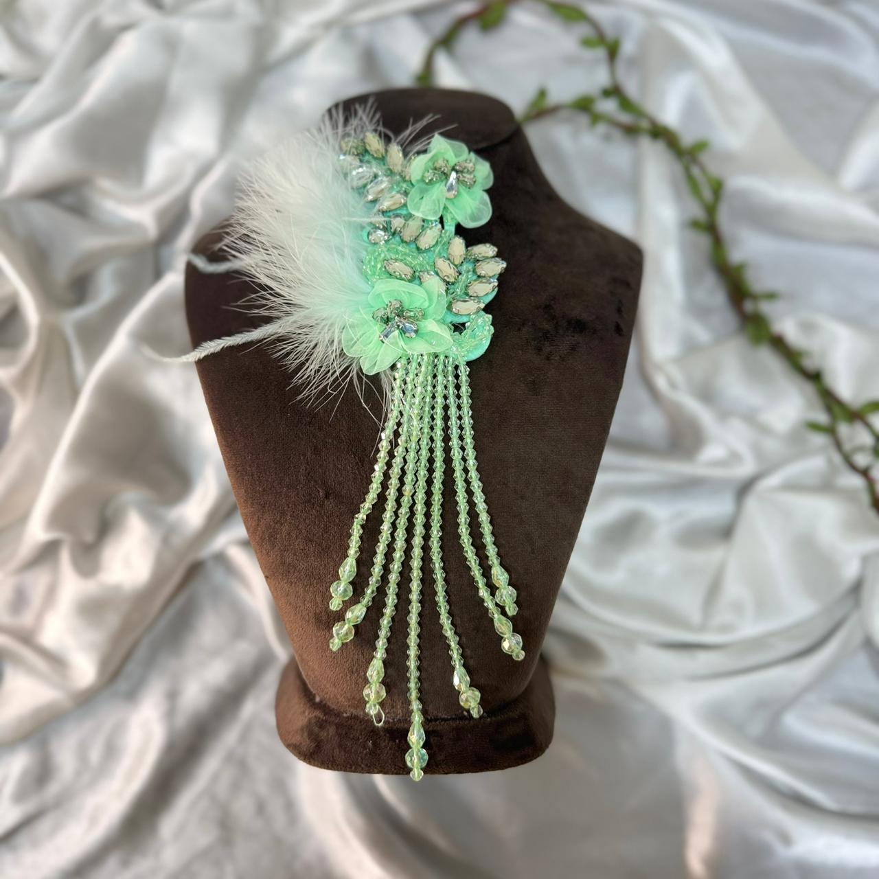 Luxury Feather & Crystal Floral Applique Patch