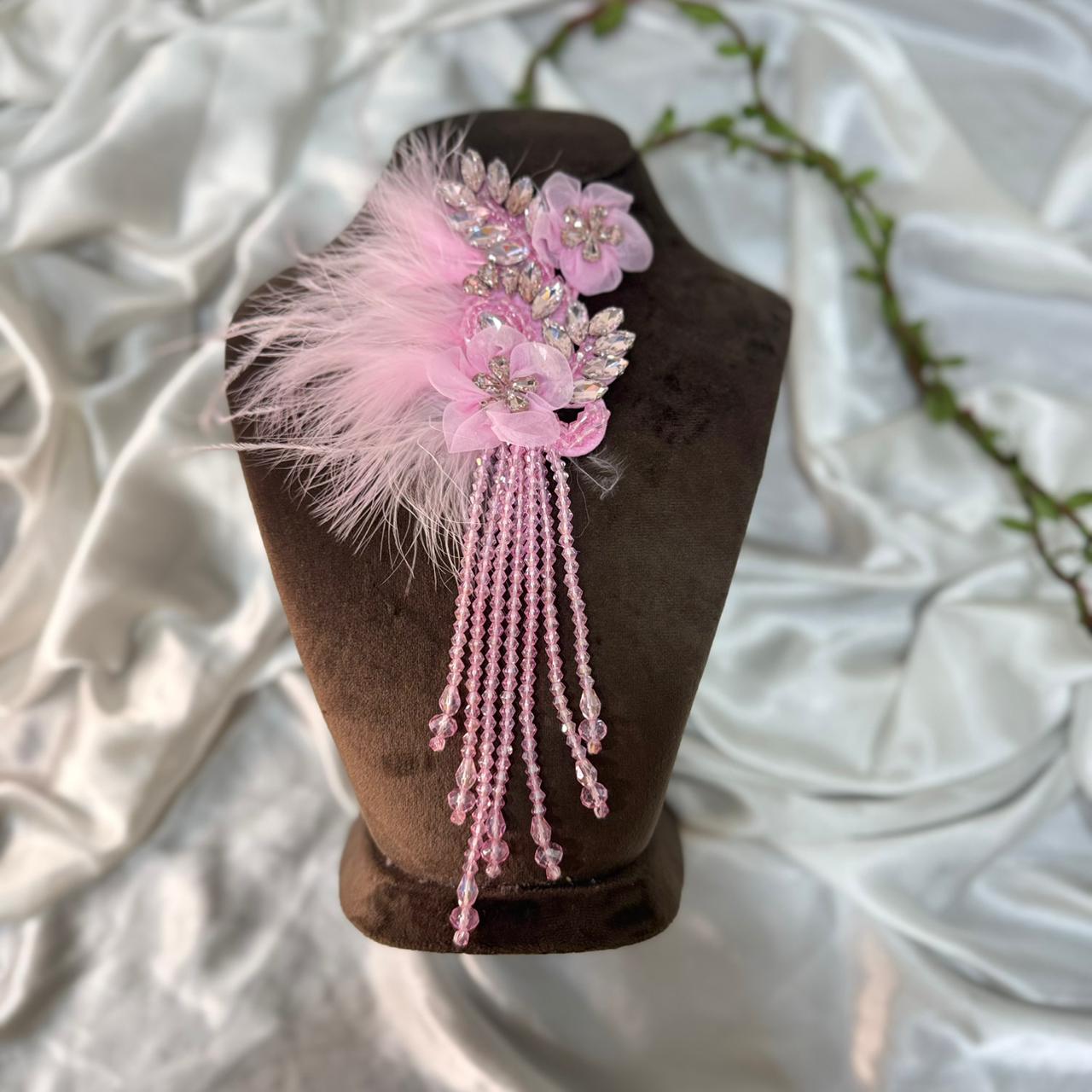 Luxury Feather & Crystal Floral Applique Patch