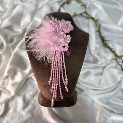 Luxury Feather & Crystal Floral Applique Patch