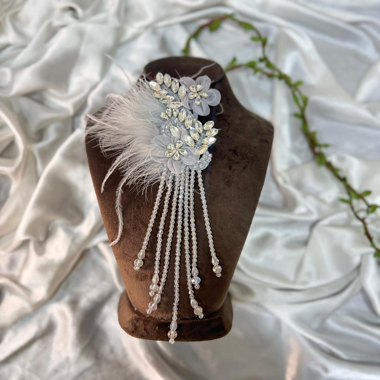 Luxury Feather & Crystal Floral Applique Patch