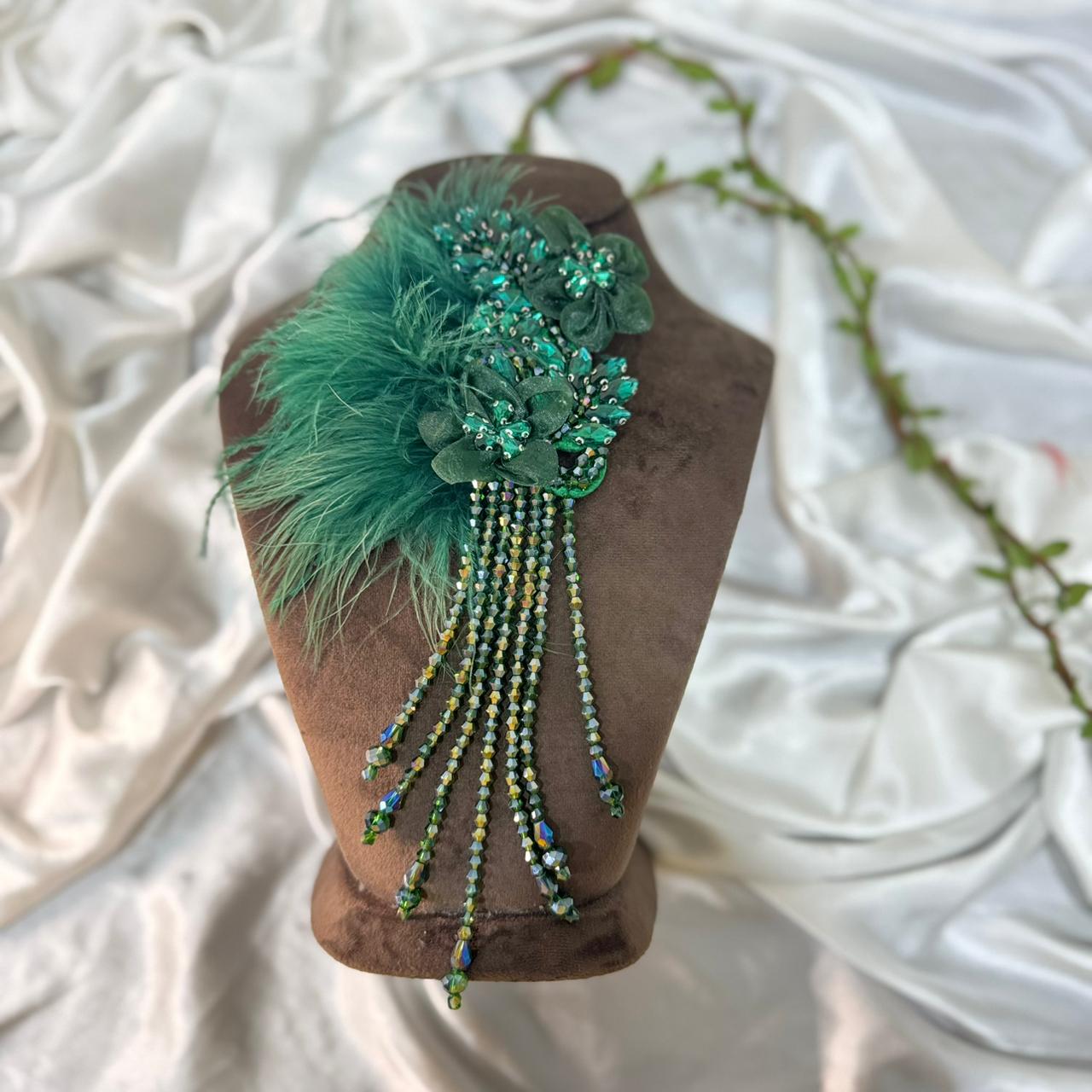 Luxury Feather & Crystal Floral Applique Patch