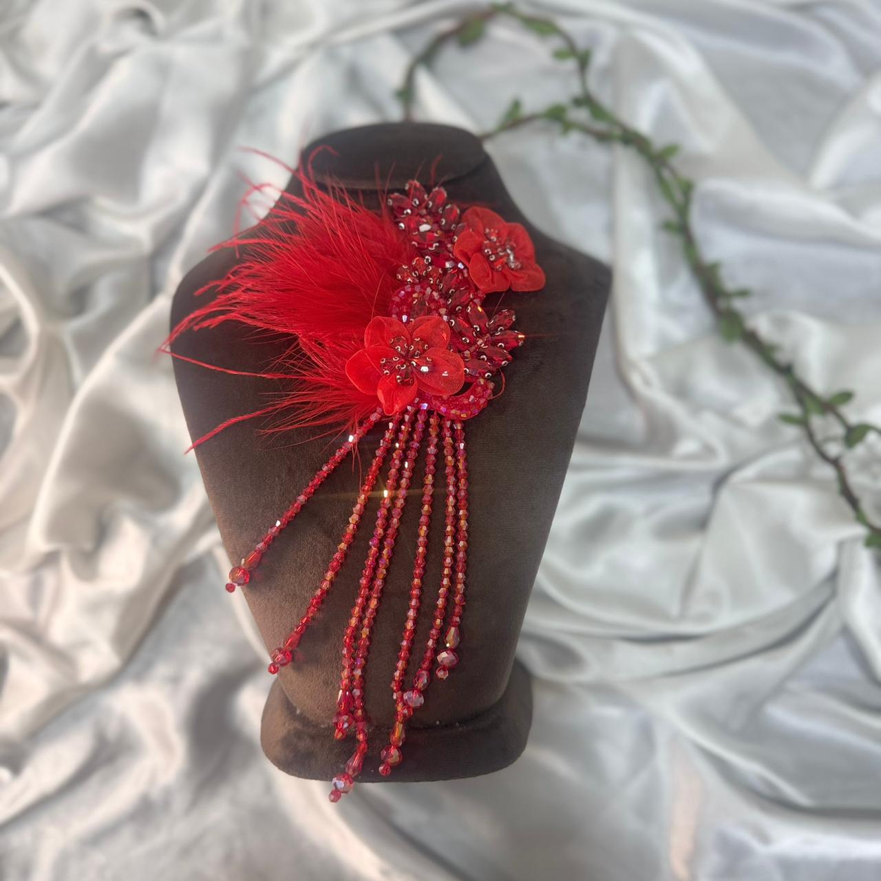 Luxury Feather & Crystal Floral Applique Patch