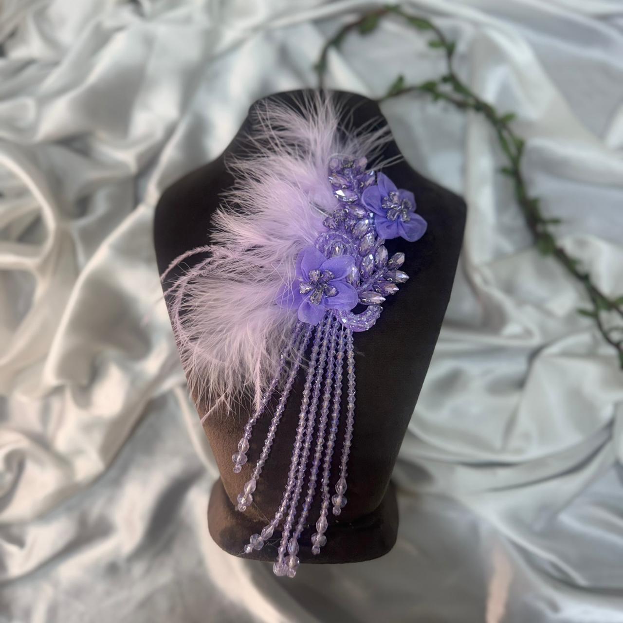 Luxury Feather & Crystal Floral Applique Patch