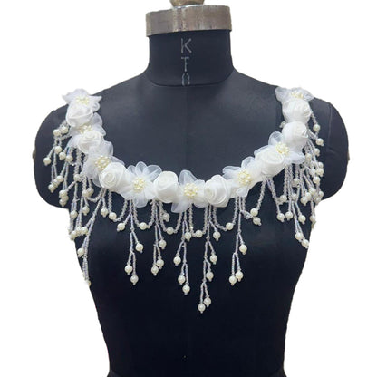 Designer Floral Neckline Applique with Bead Tassels Patch