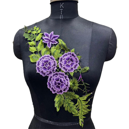 Designer Applique Patch with Detailed Floral Threadwork